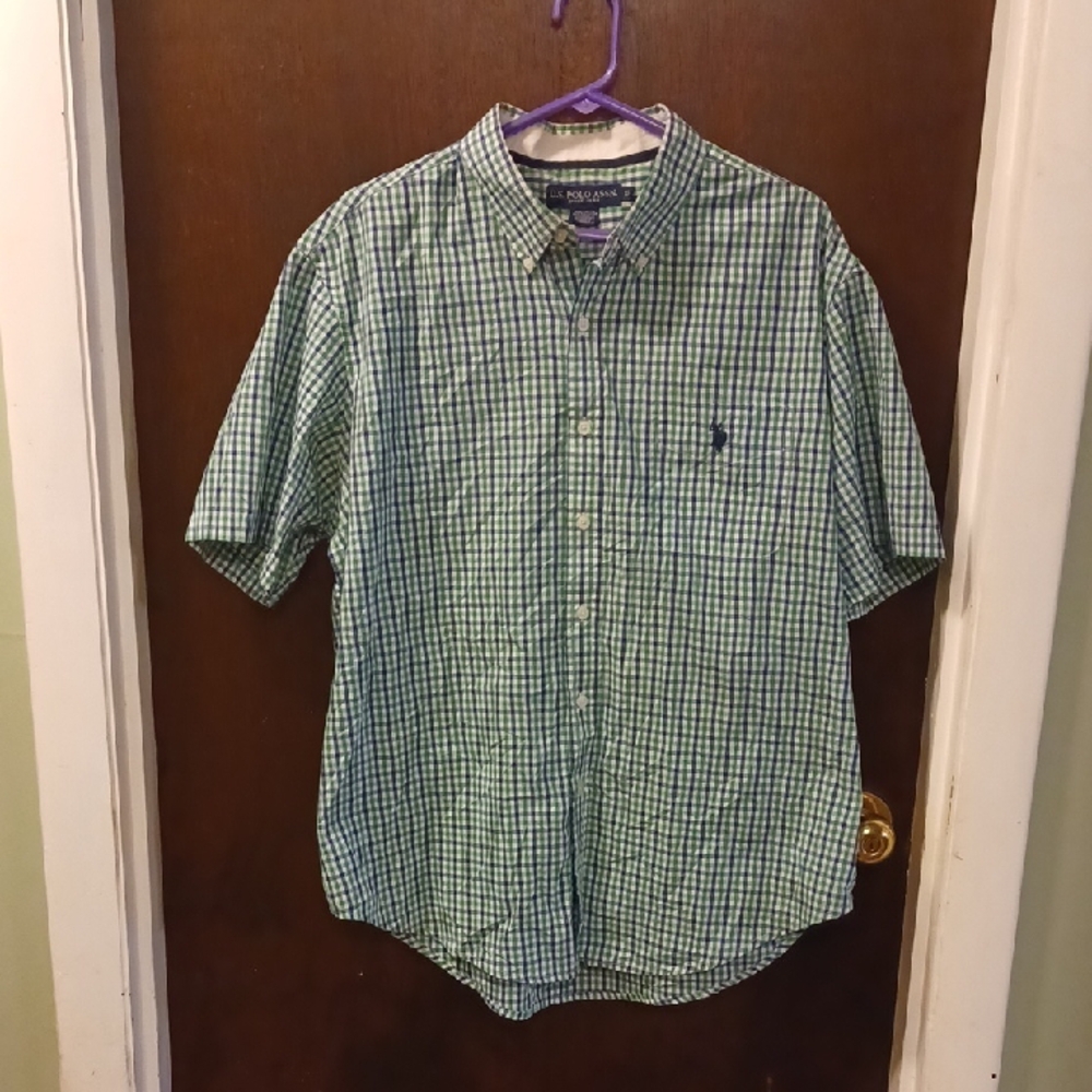 U.S. Polo Ass. Blue and Green Plaid Men's Shirt